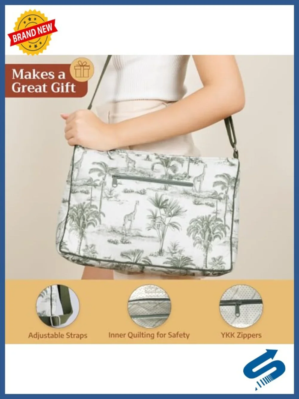 Cotton Crossbody Shoulder Bag with Multi Zippered Pockets